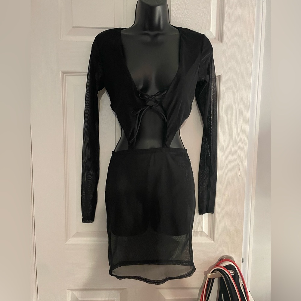 Black see through cut out mini dress